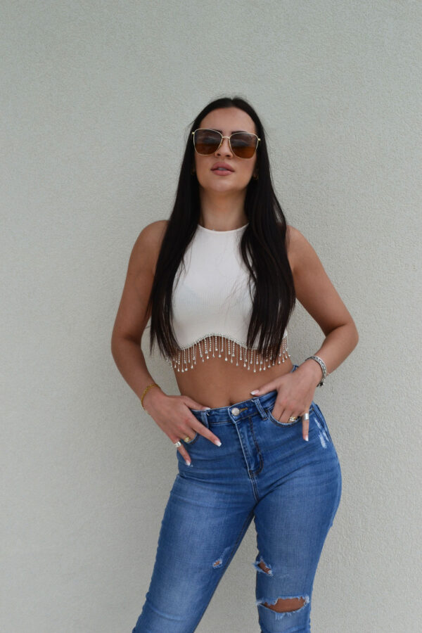 Crop Top mit Strass - Beige